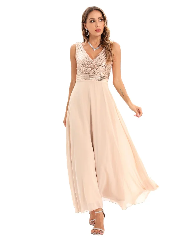 Open-back Chiffon Sequined Dress