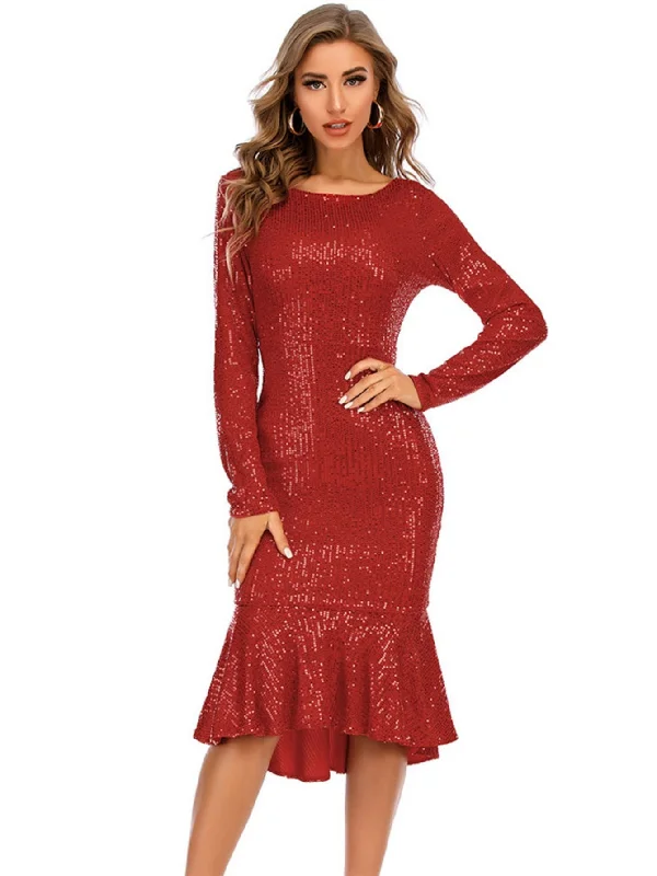 Sexy Long Sleeve Retro Sequined Dress